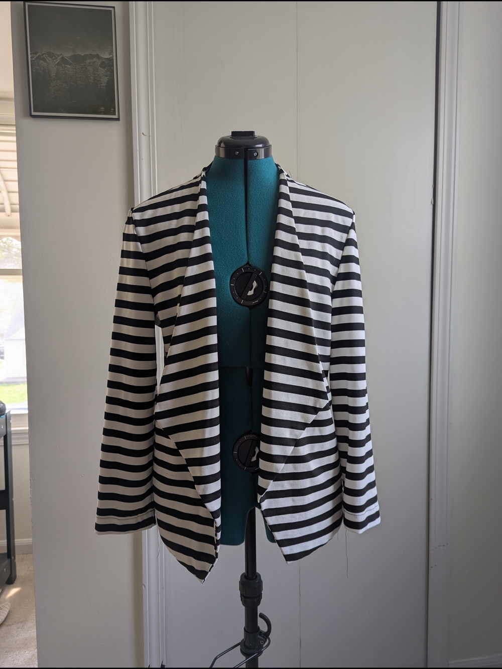Serra Black and White Striped Open-Front Blazer